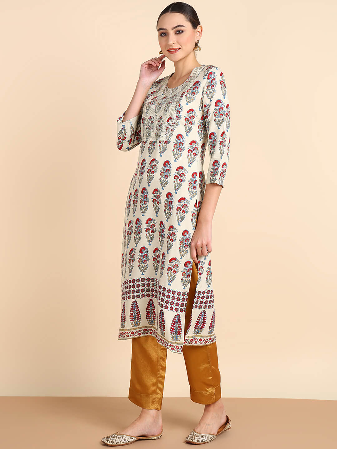 Women Embroidered Printed Rayon Straight Kurta (W1515)