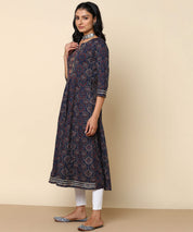 Pure Cotton Printed & Embroided Blue Anarkali Kurta (W1180)