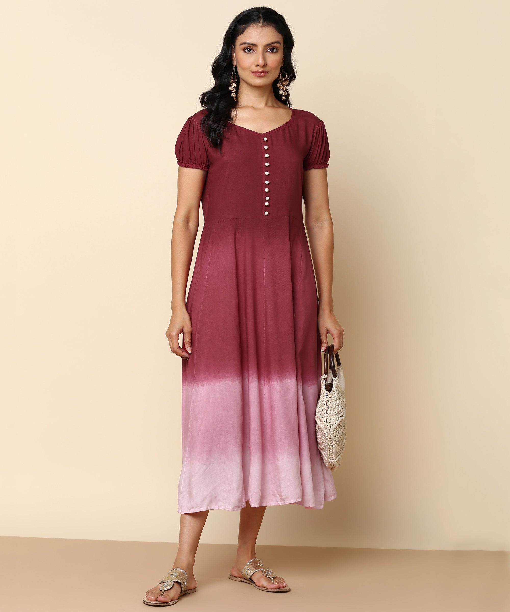 Rayon Ombre Dyed A-Line Maxi Dress (W1224)