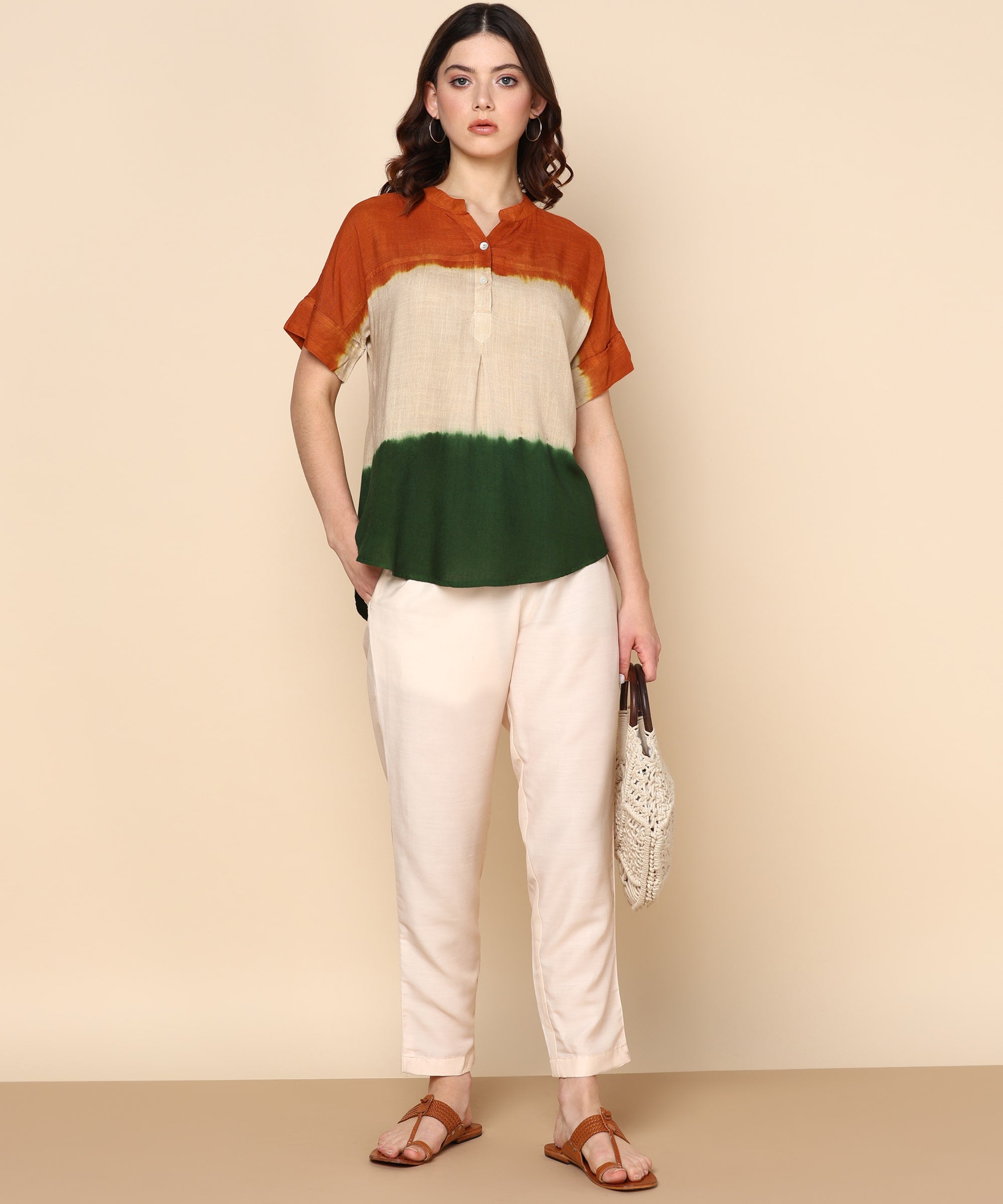 Indian Flag-Inspired Tri-Colored Ombre Dyed Rayon Top (W1416)