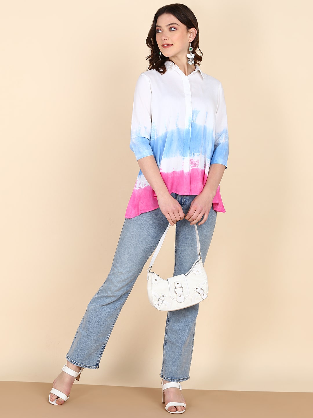 Tie Dyed 2 Piece Collar with Double Pleated Rayon Shirt (W1484)