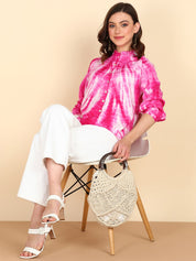 Rayon Tie Dye Pink Frill Neck Shirt (W1334)