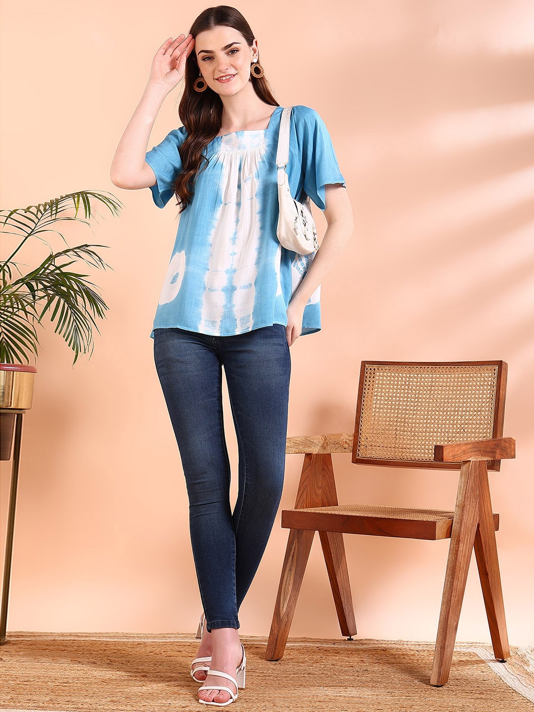 Vibrant Blue Tie-Dye Everywhere Top In Soft Rayon (W1562)