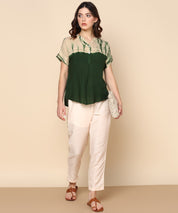 Ombre Dyed Olive Green Rayon Regular Top (W1415)