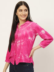 Rayon Tie Dye Pink Loose Fit Shirt (W1271)