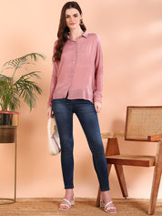 Mauve Tie-Dye Crepe Loose Fit Shirt (W1556)