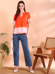 Vibrant Orange Tie-Dye Everywhere Top In Soft Rayon (W1565)