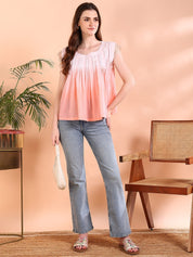 Vibrant Peach Tie-Dye Everywhere Top In Soft Rayon (W1554)