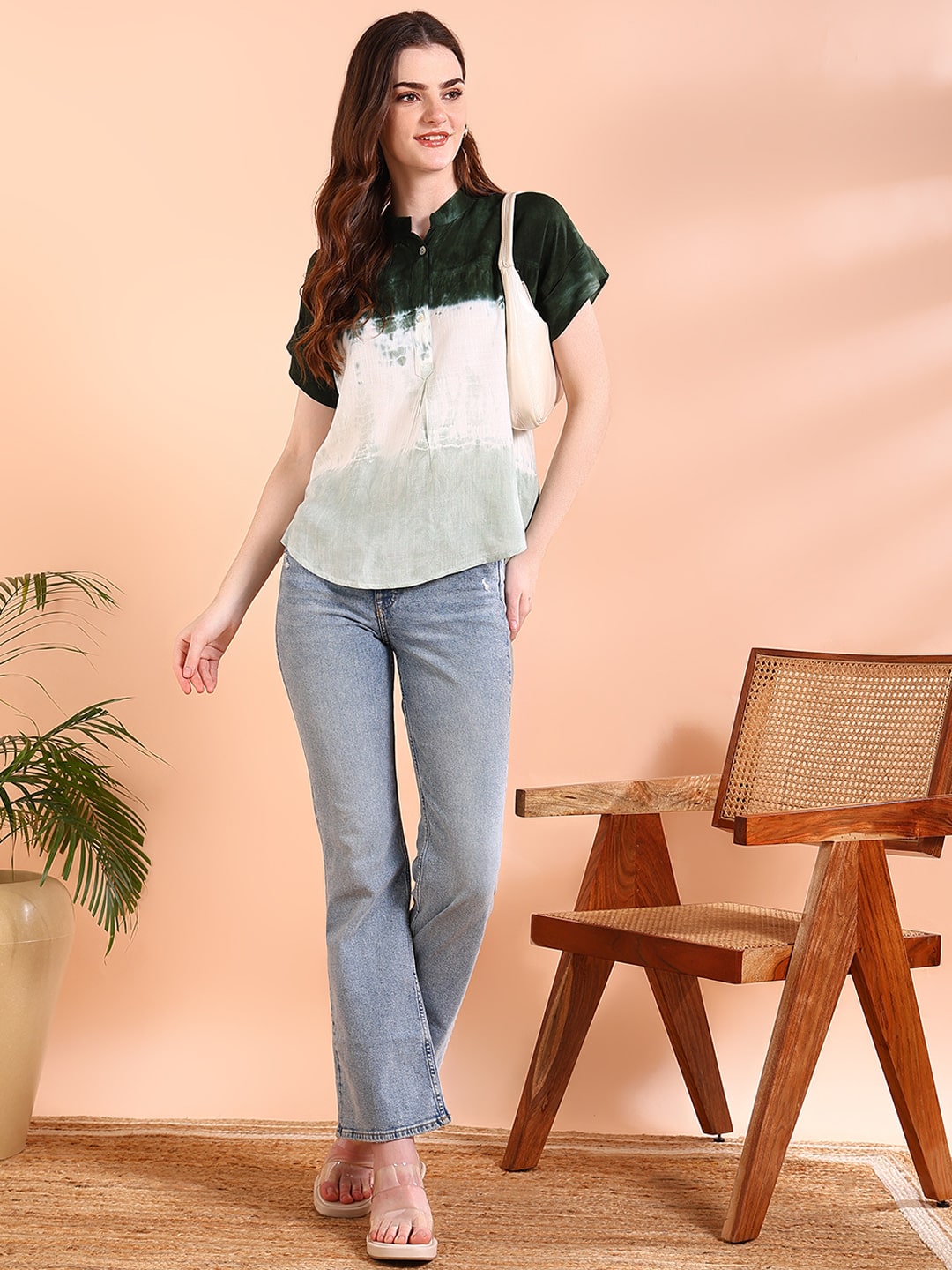 Vibrant Green Tie-Dye Everywhere Top In Soft Rayon (W1549)