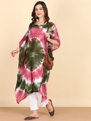 Rayon Tie Dye Pink Green Kaftan kurta (W1356)