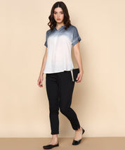 White and Smokey Grey Ombre Dyed Rayon Slub Top (W1422)