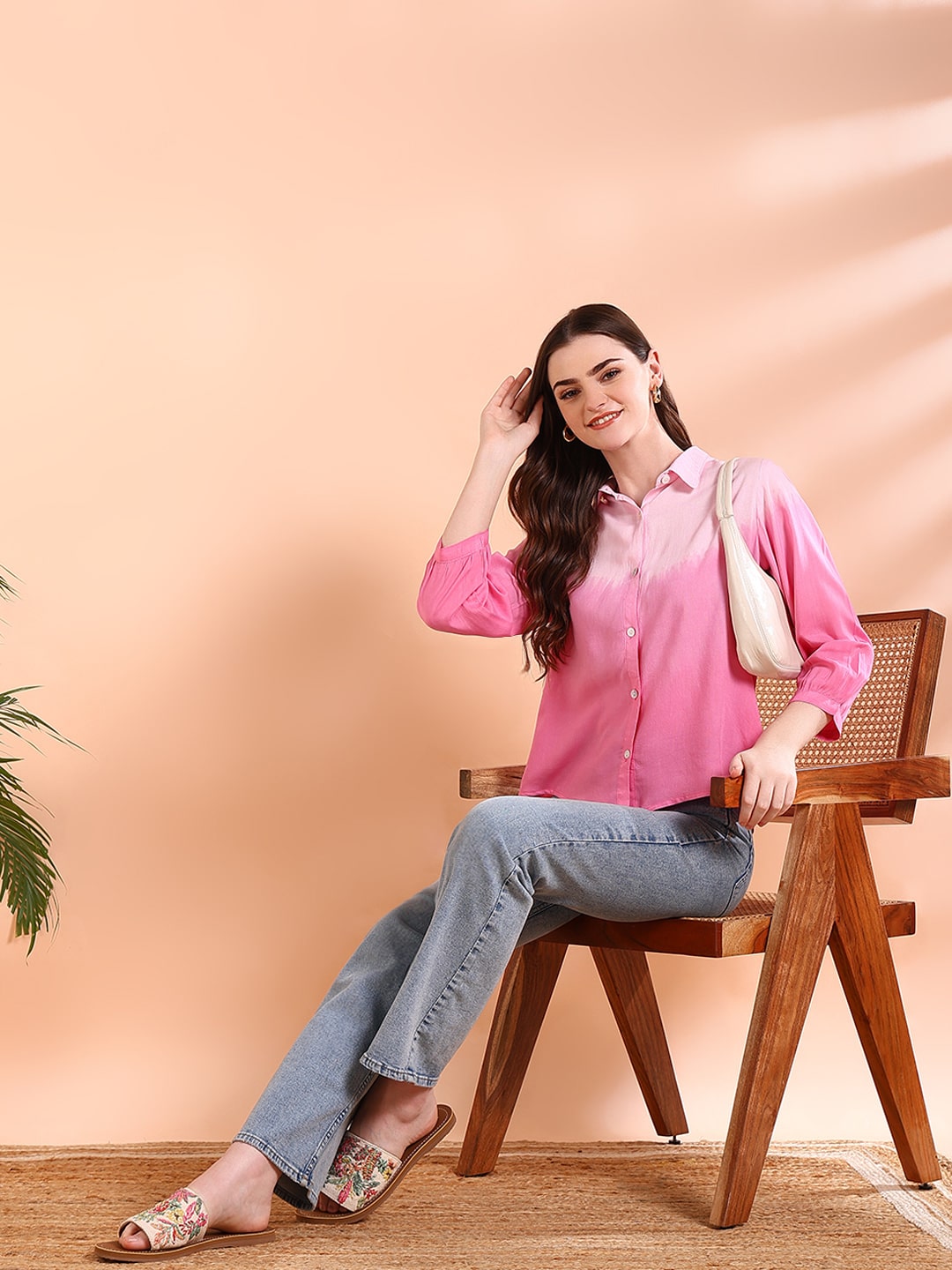 Pink Tie-Dye Crepe Loose Fit Shirt (W1569)