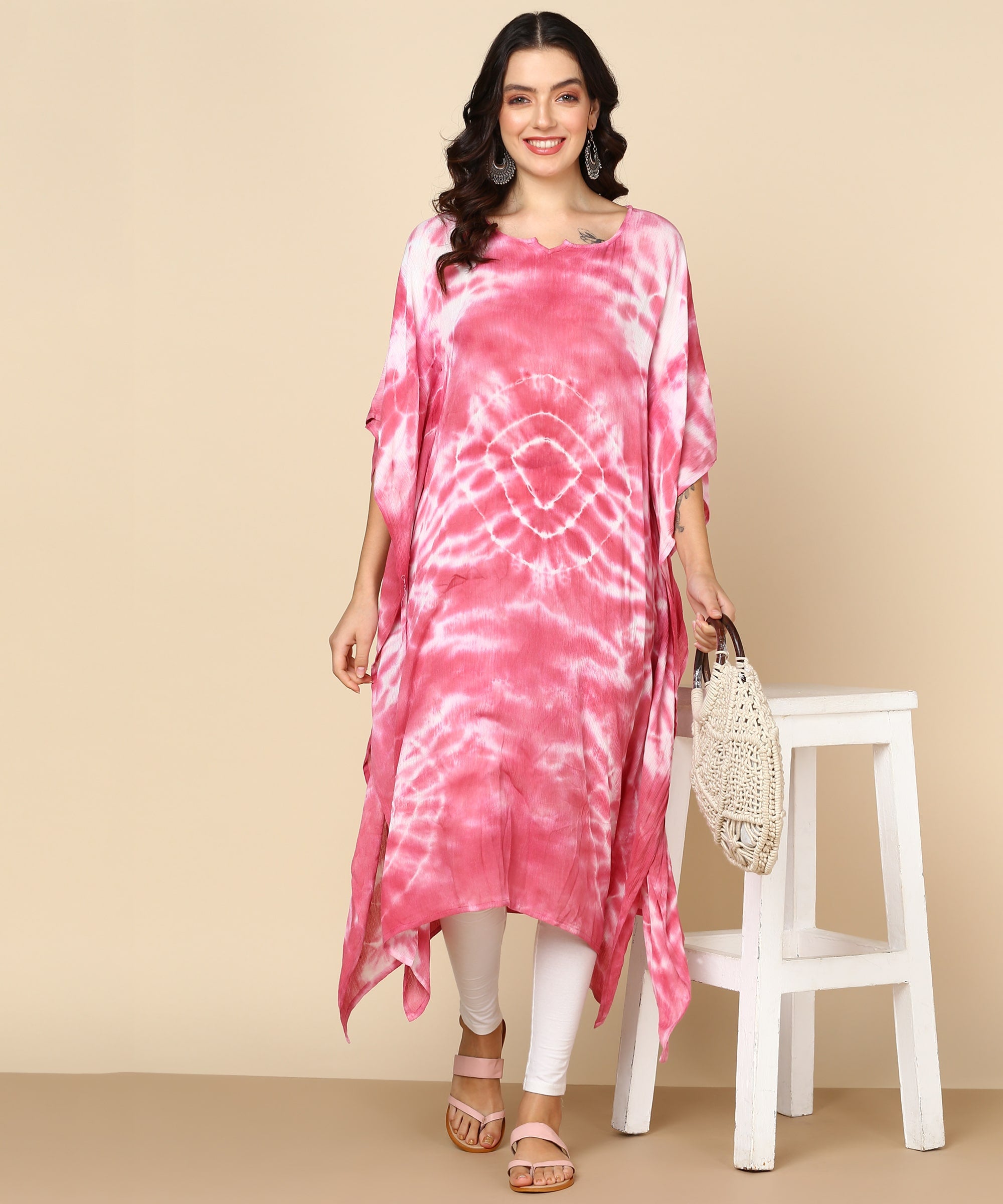 Rayon Tie Dye Pink Kaftan kurta (W1354)