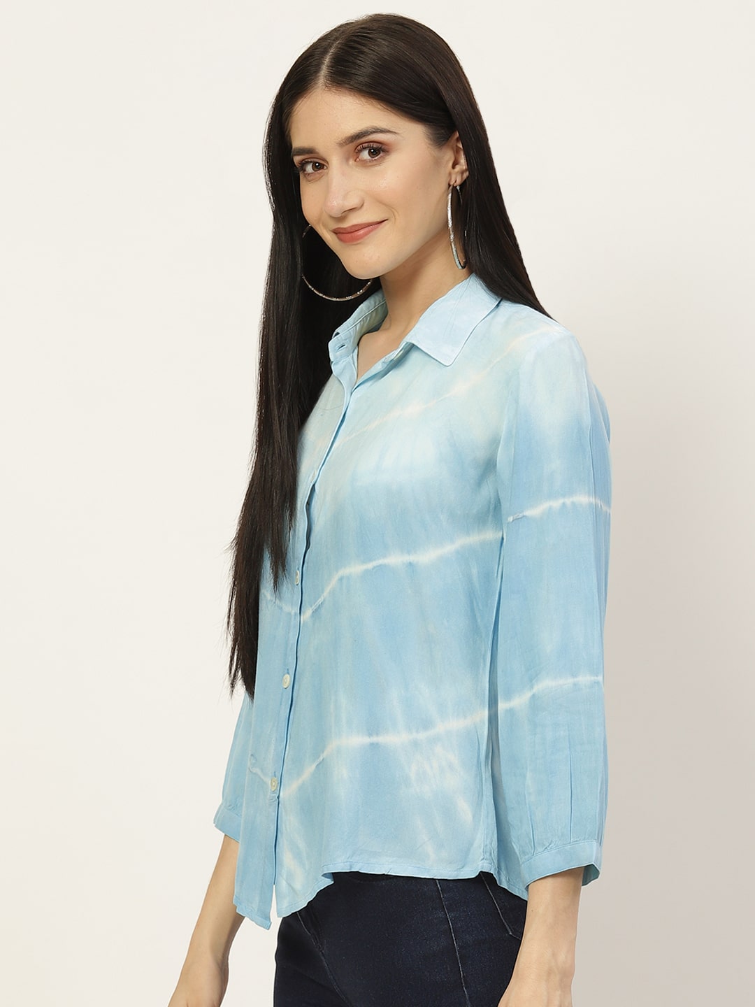 Rayon Tie Dye Sky Blue Loose Fit  Shirt (W1269)