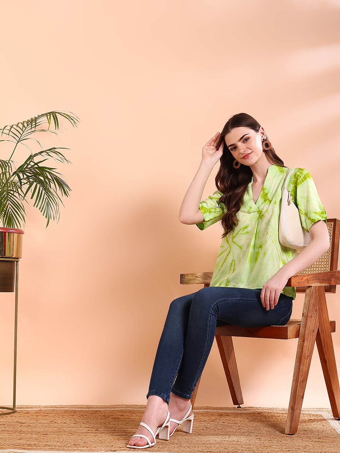 Vibrant Green Tie-Dye Everywhere Top In Soft Rayon (W1564)