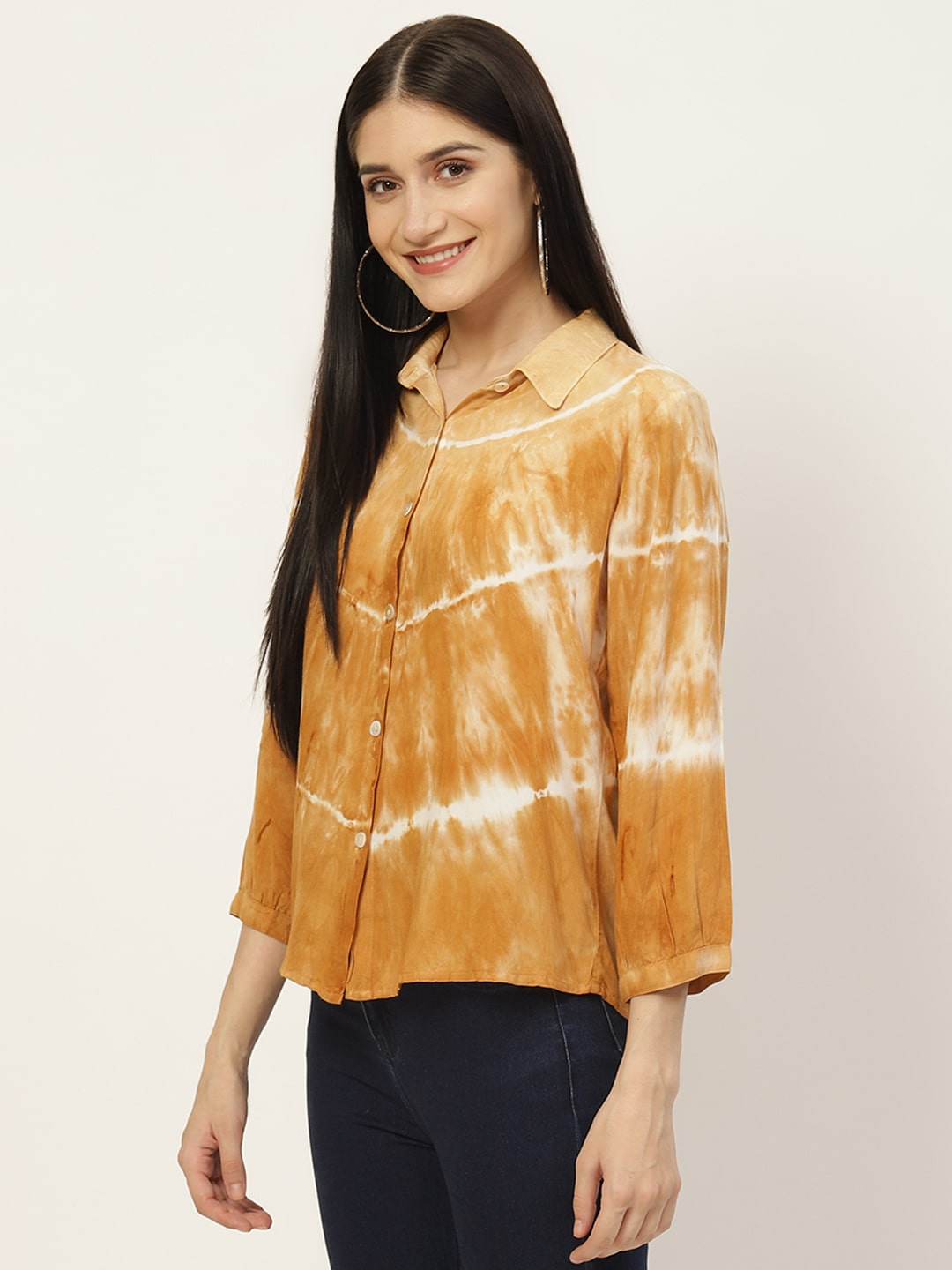 Rayon Tie Dye Mustard Yellow Loose Fit Shirt (W1270)