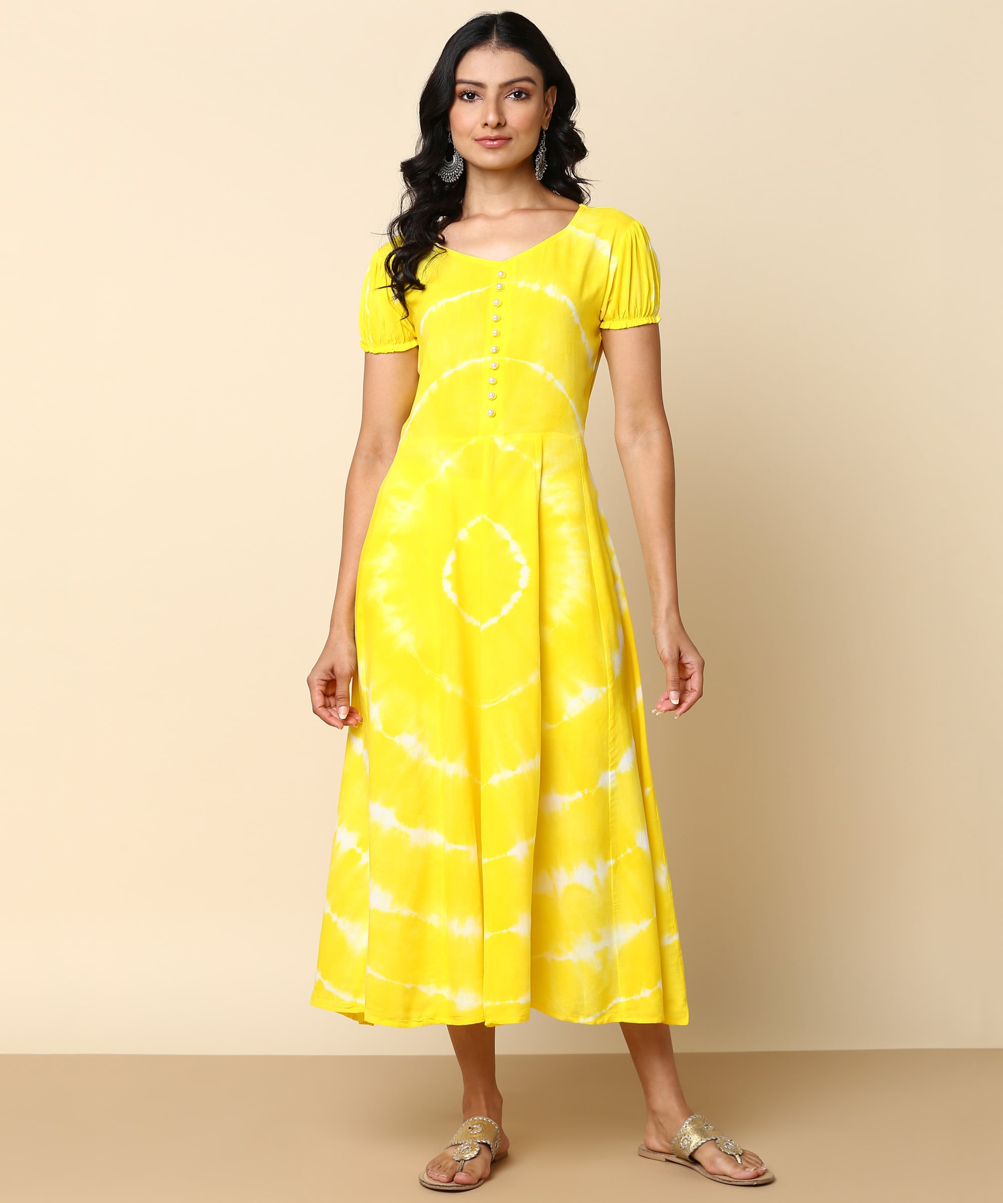 Rayon Tie Dye Yellow Dress (W1280)