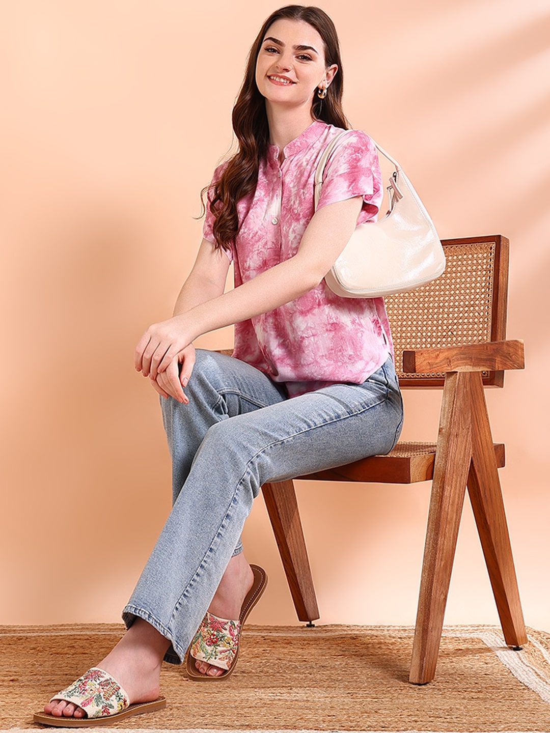 Vibrant Peach Tie-Dye Everywhere Top In Soft Rayon (W1541)