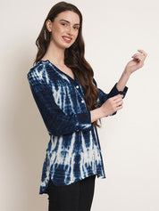 Rayon Tie Dye Blue Rayon Slub Shirt (W1342)