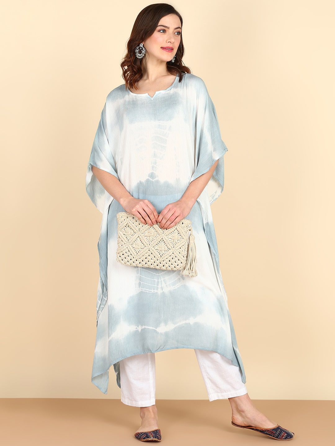 Rayon Hand Dyed Tie Dye Grey Kaftan (W1159)