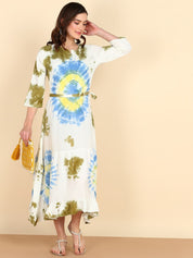 Rayon Tie Dye White Midi Dress (W1212)