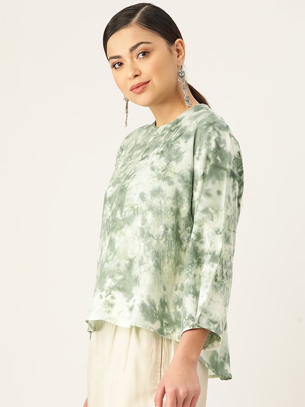 Tie Dye Grey Green Rayon Top (W1336)