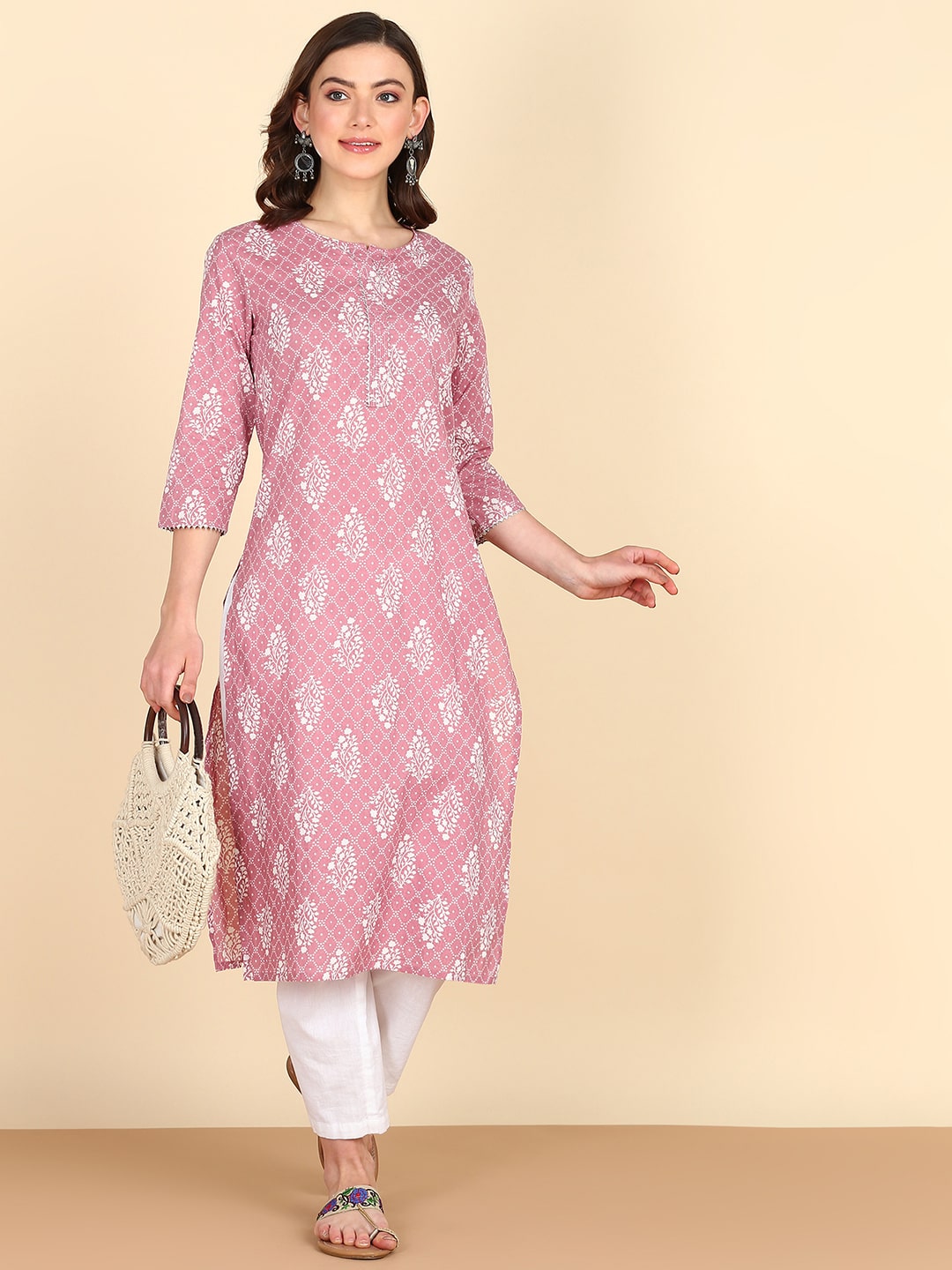 Pure Cotton Ethnic Printed Off White Gotta Patti Kurta (W1264)