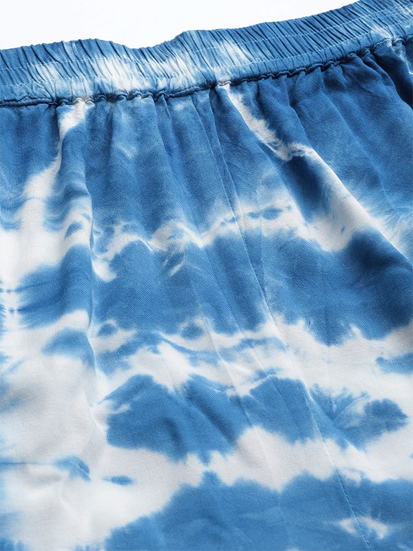 Rayon Hand Tie Dyed Blue Co-Ords for Women (W1254)