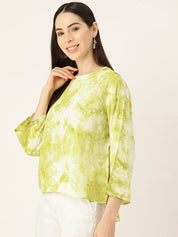 Rayon Tie Dye Green Off White Top (W1335)