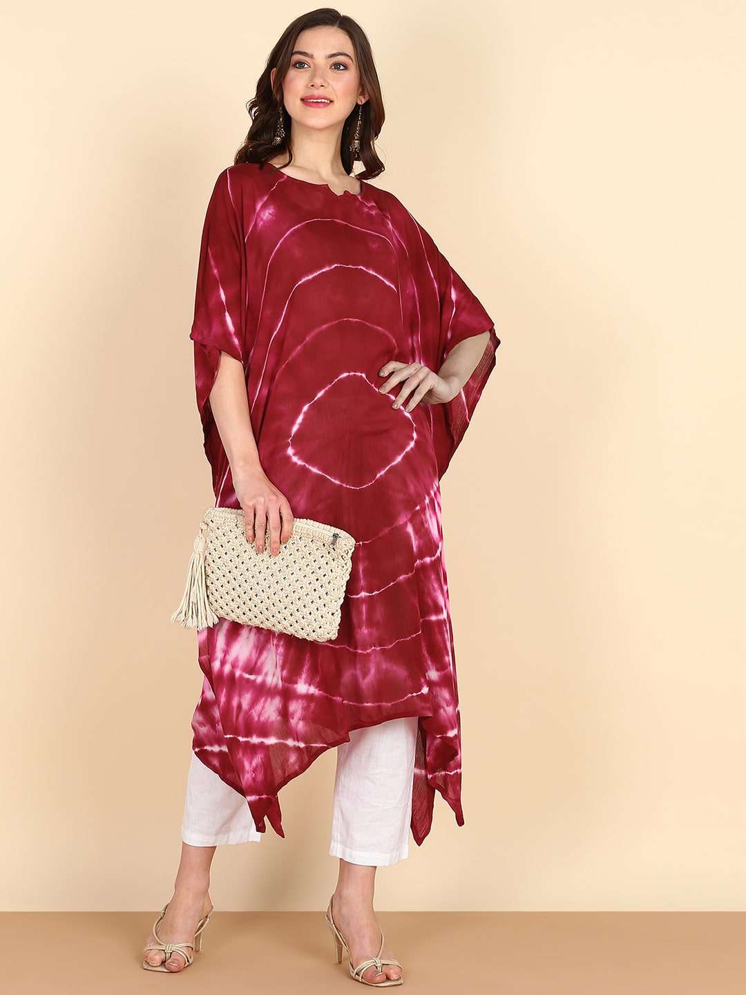 Rayon Tie Dye Pink Kaftan Kurta (W1357)