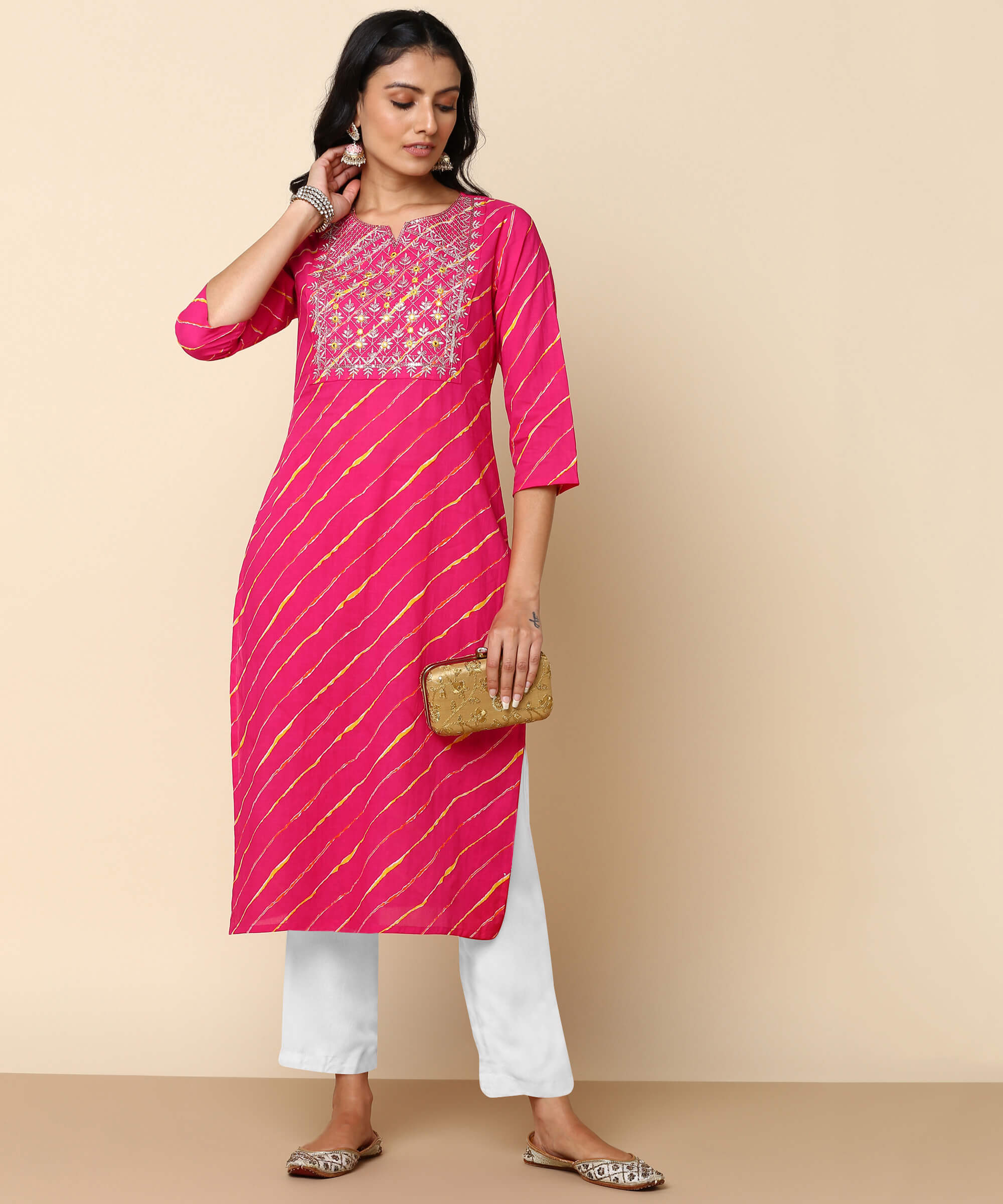 Pure Cotton Bandhej Print Kurti with Sequins Embroidery Work (W1361)