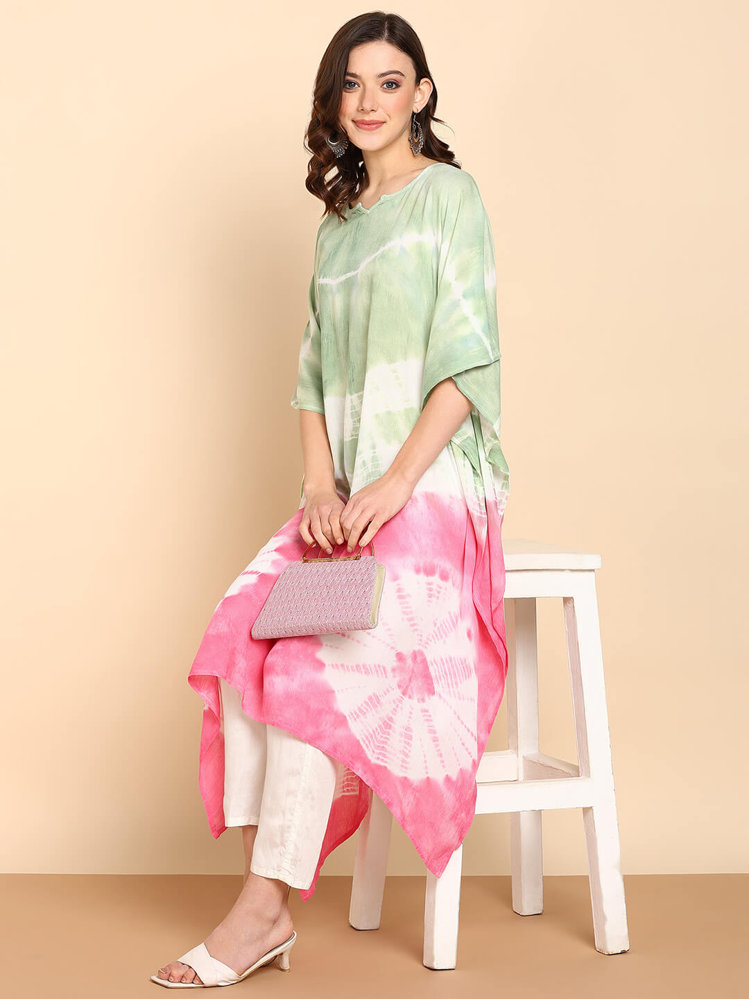 Hand Dyed Loose Fitted Crepe Kaftan Kurta (W1427)