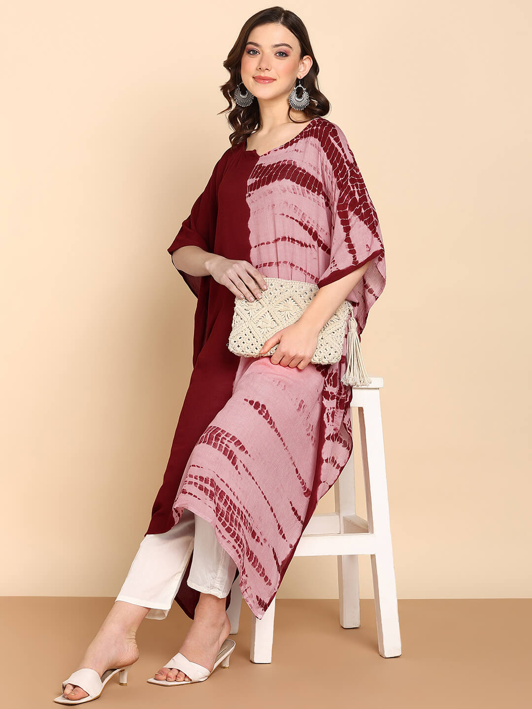 Hand Dyed Loose Fitted Crepe Kaftan Kurta (W1430)