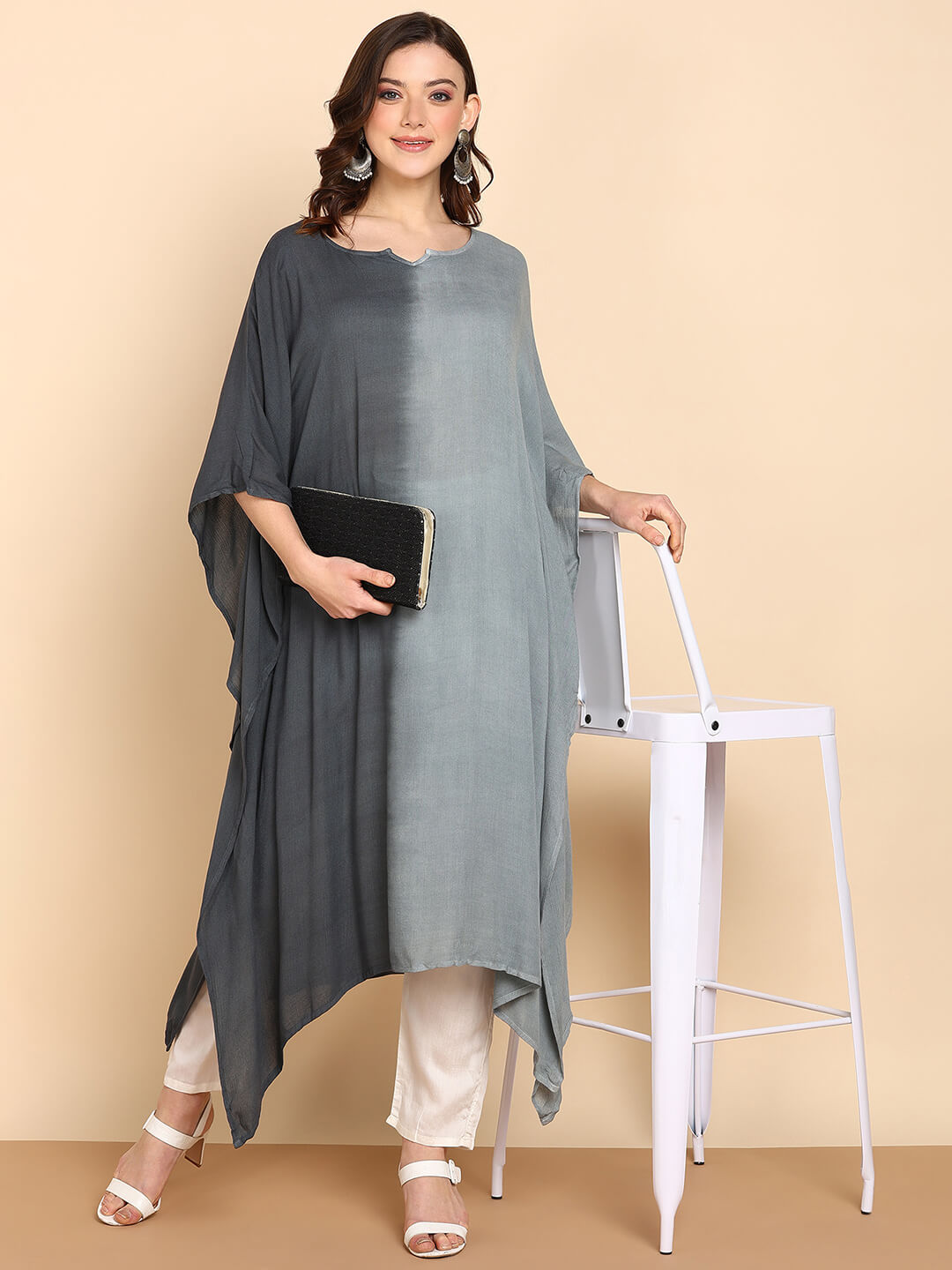 Hand Dyed Loose Fitted Crepe Kaftan Kurta (W1442)