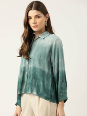 Rayon Tie Dye Loose Fit Green Loose Fit Shirt (W1199)