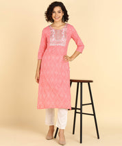 Pure Cotton Pink Bandhej Print Kurta with Zari Embroidery (W1391)