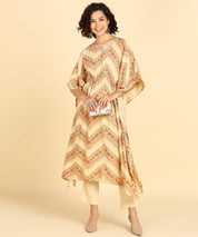 Rayon Brown Floral Print Kaftan Set with Adda Gotta Patti Work (W1393)