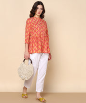 Printed Cotton Orange Top (W1344)