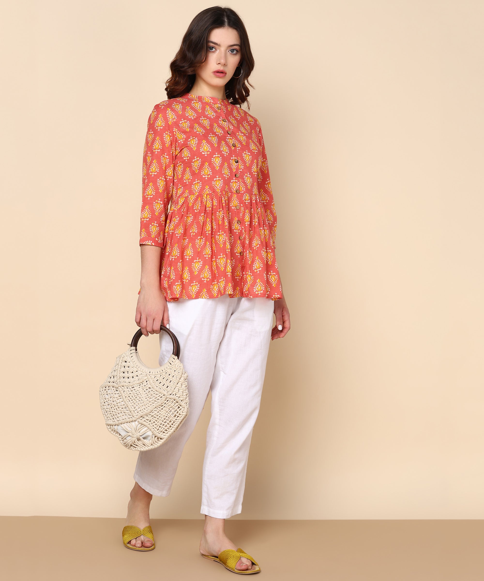 Printed Cotton Orange Top (W1344)