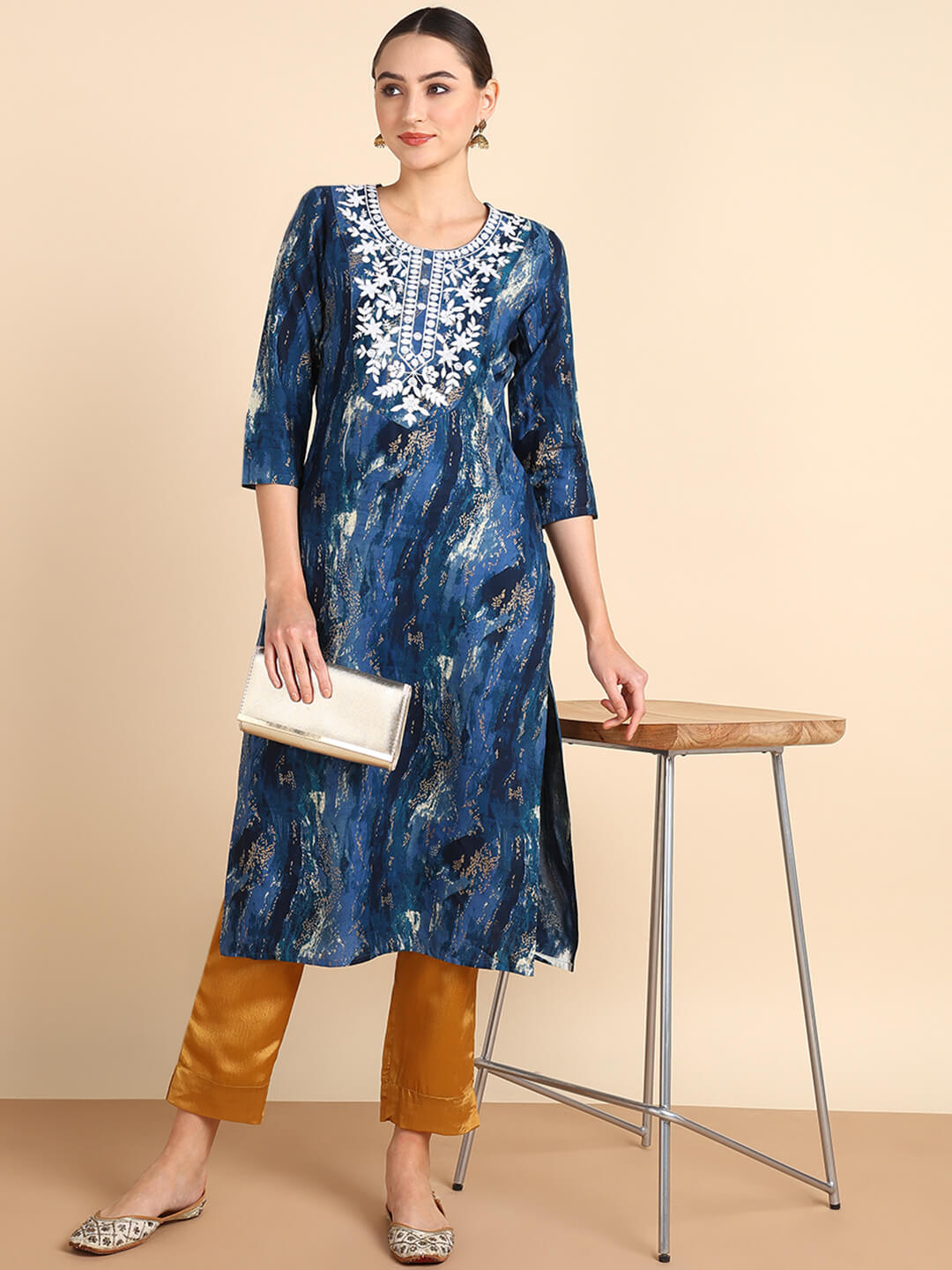 Women Embroidered Printed Rayon Straight Kurta (W1511)