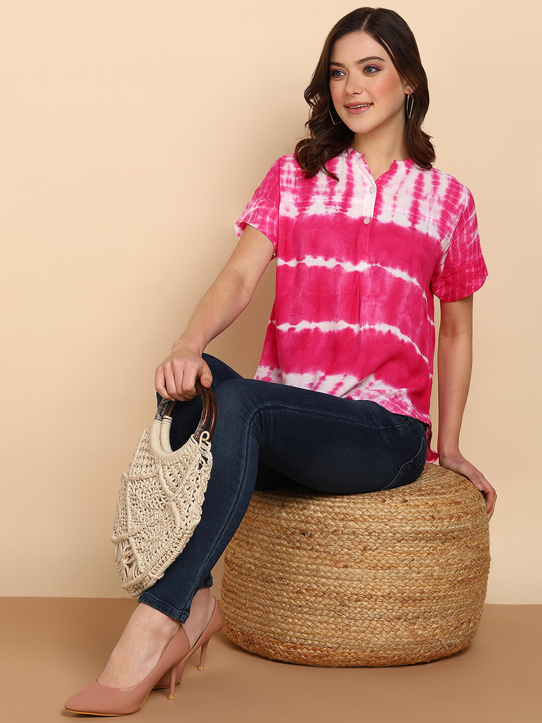 Tie Dyed Fitted Rayon Top for Women (W1464)