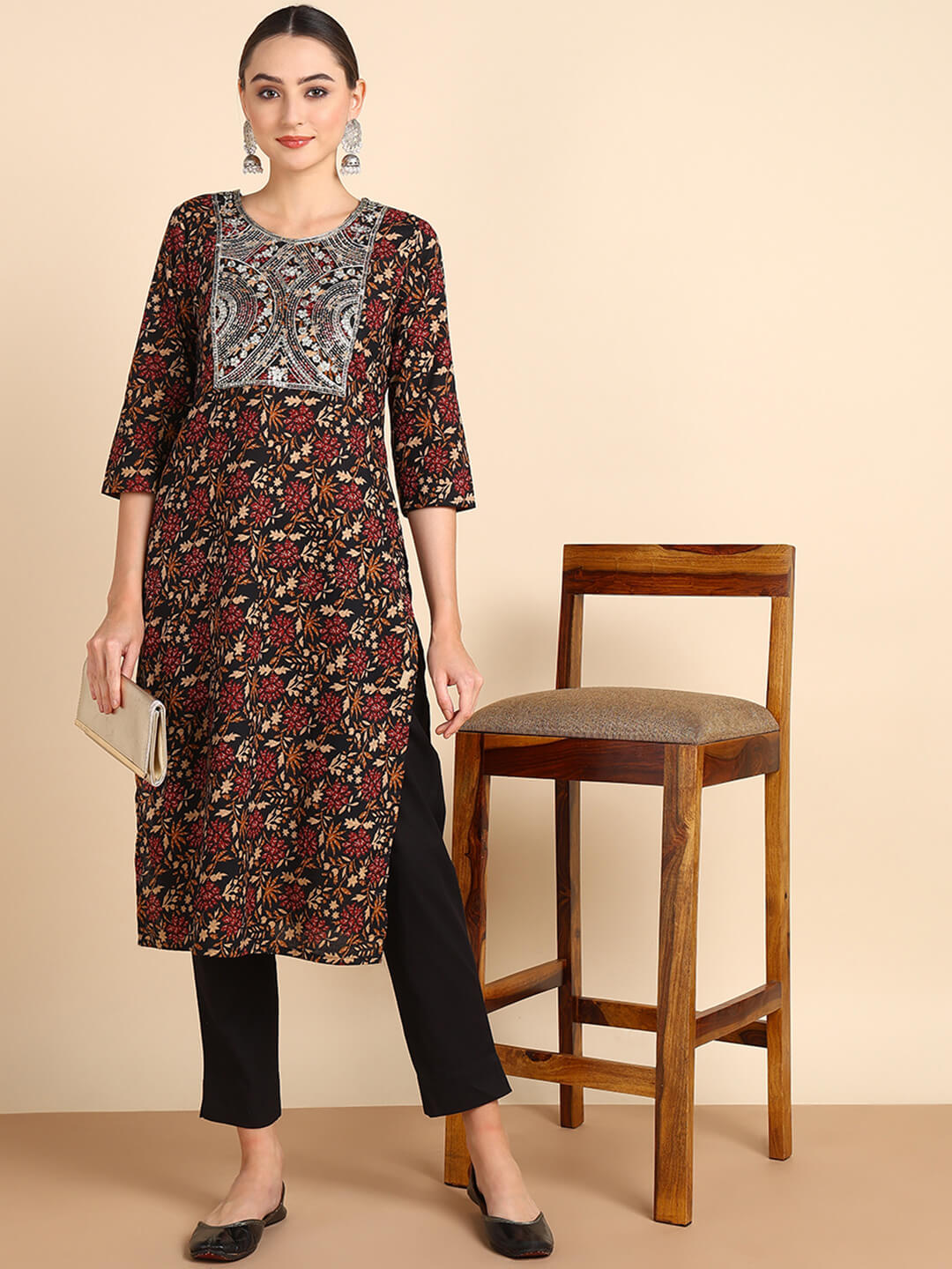 Women Embroidered Printed Rayon Straight Kurta (W1517)