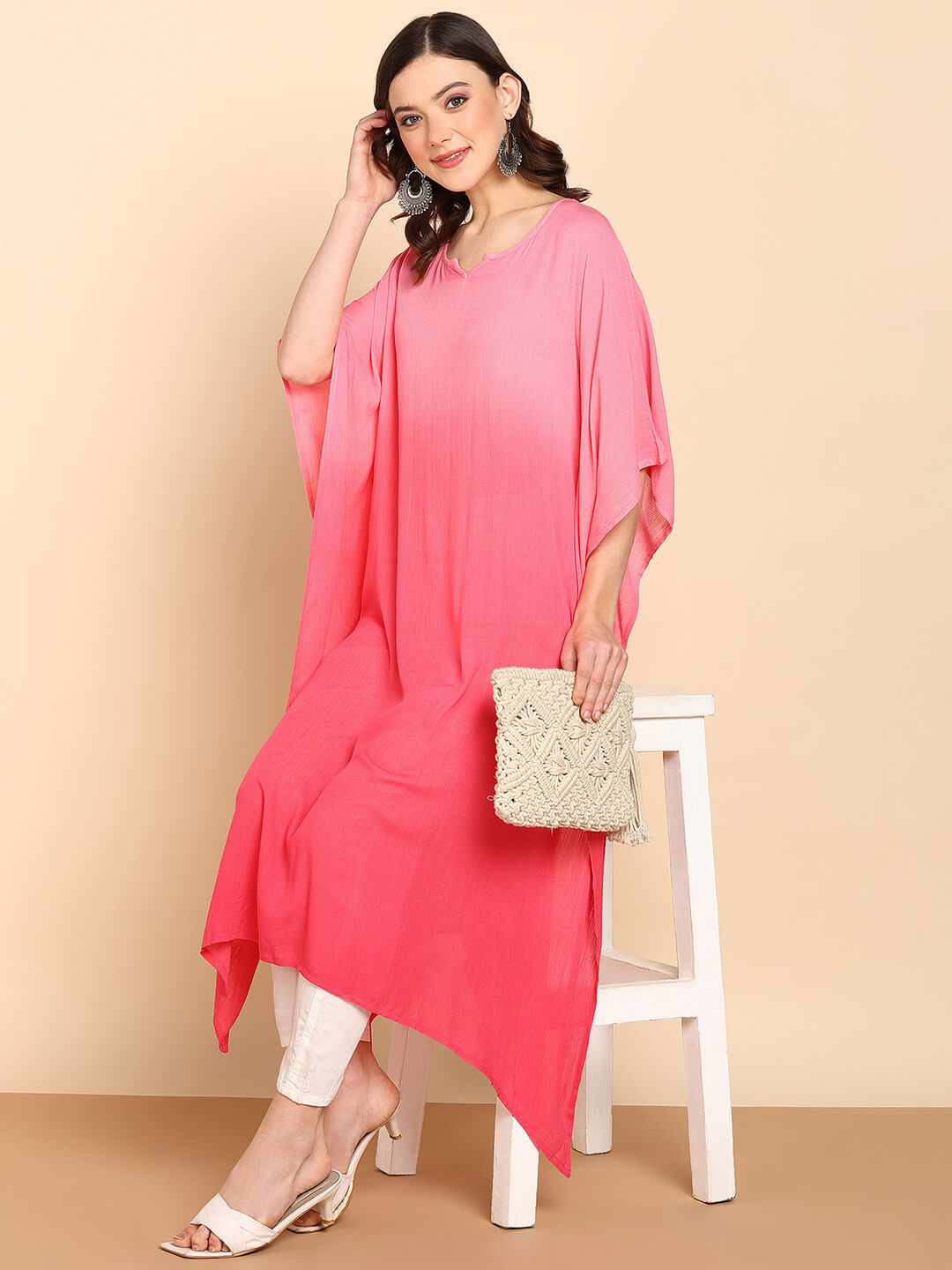 Hand Dyed Loose Fitted Crepe Kaftan Kurta (W1441)