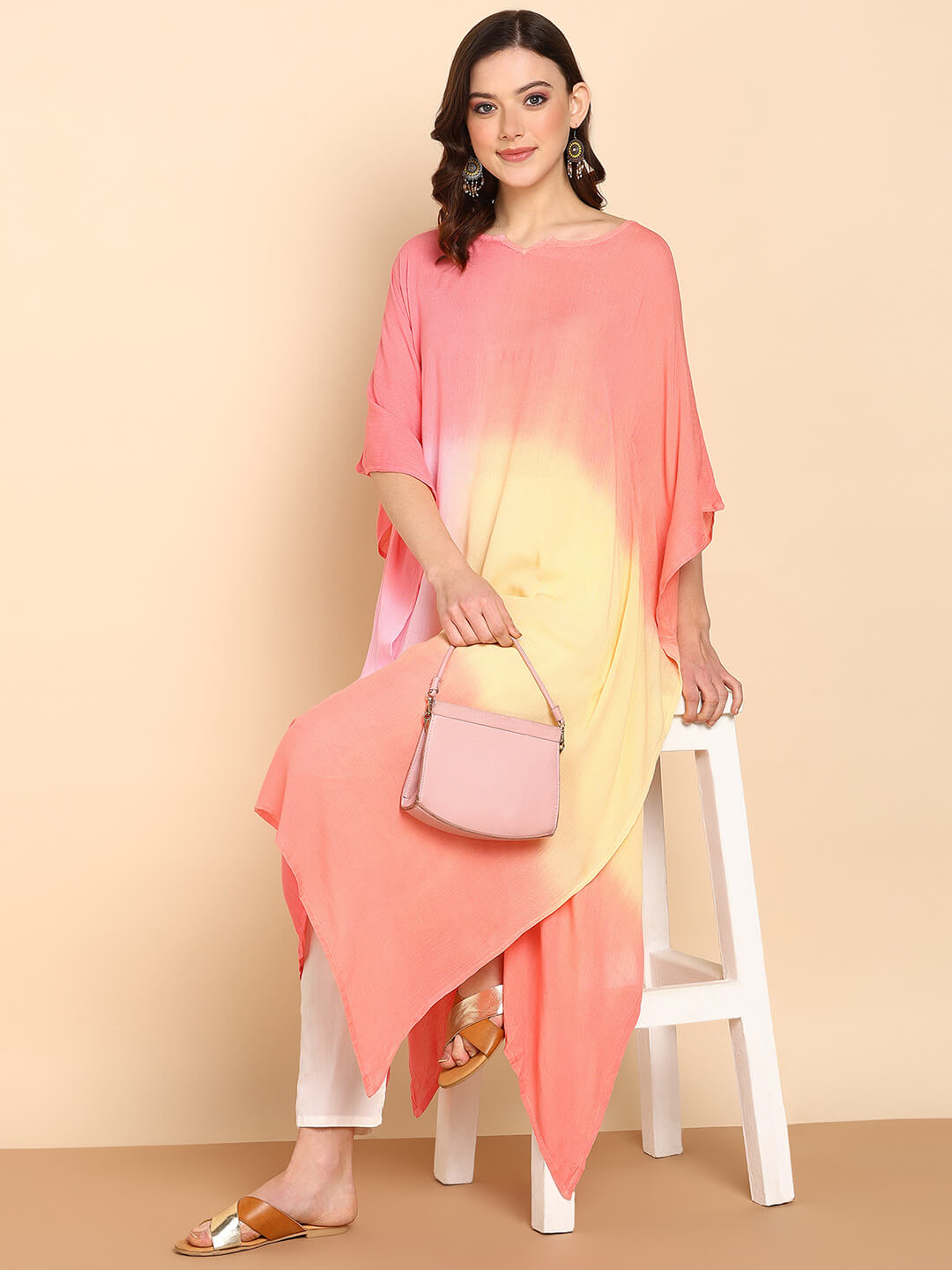 Hand Dyed Loose Fitted Crepe Kaftan Kurta (W1434)