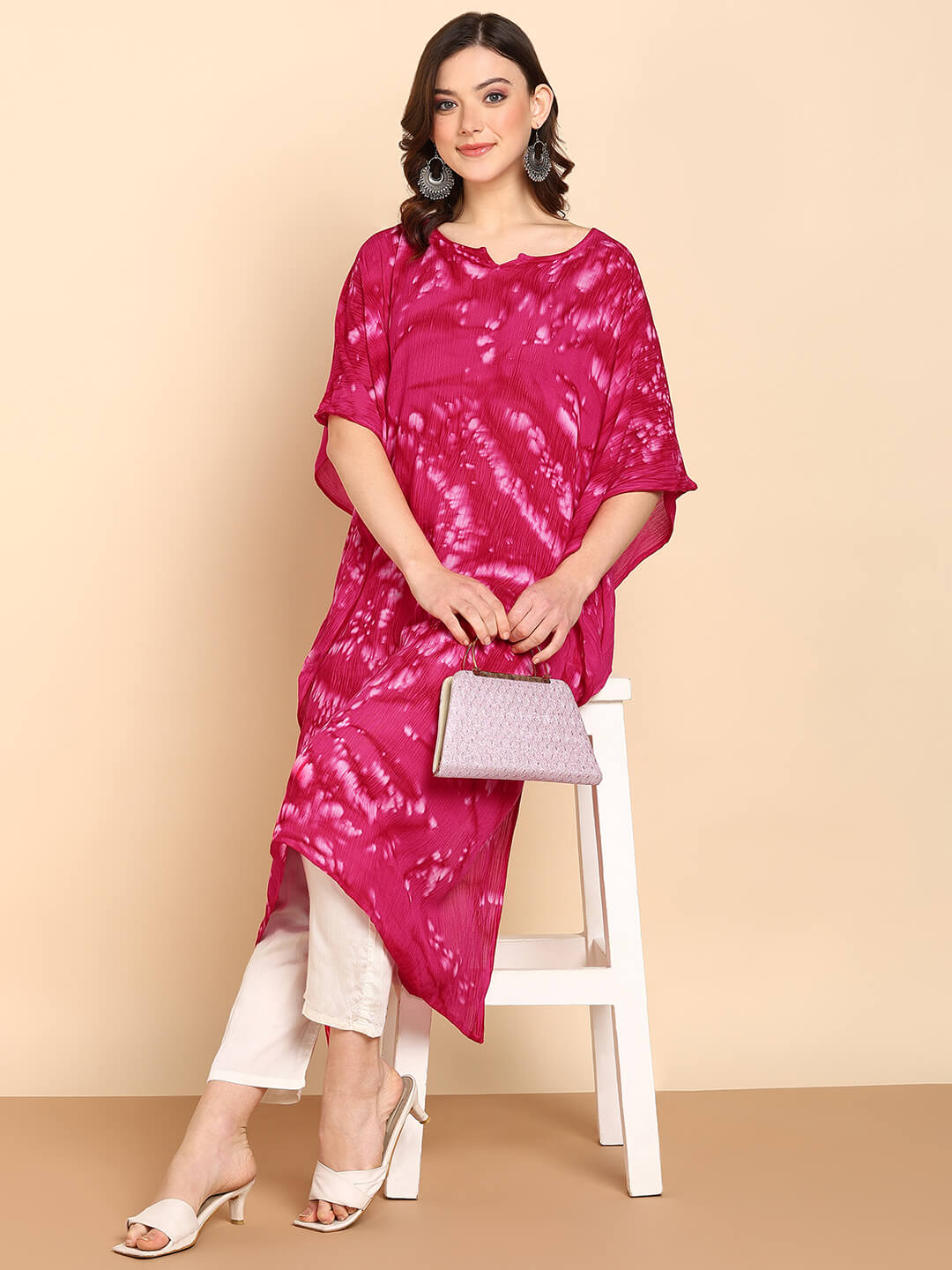 Hand Dyed Loose Fitted Crepe Kaftan Kurta (W1436)