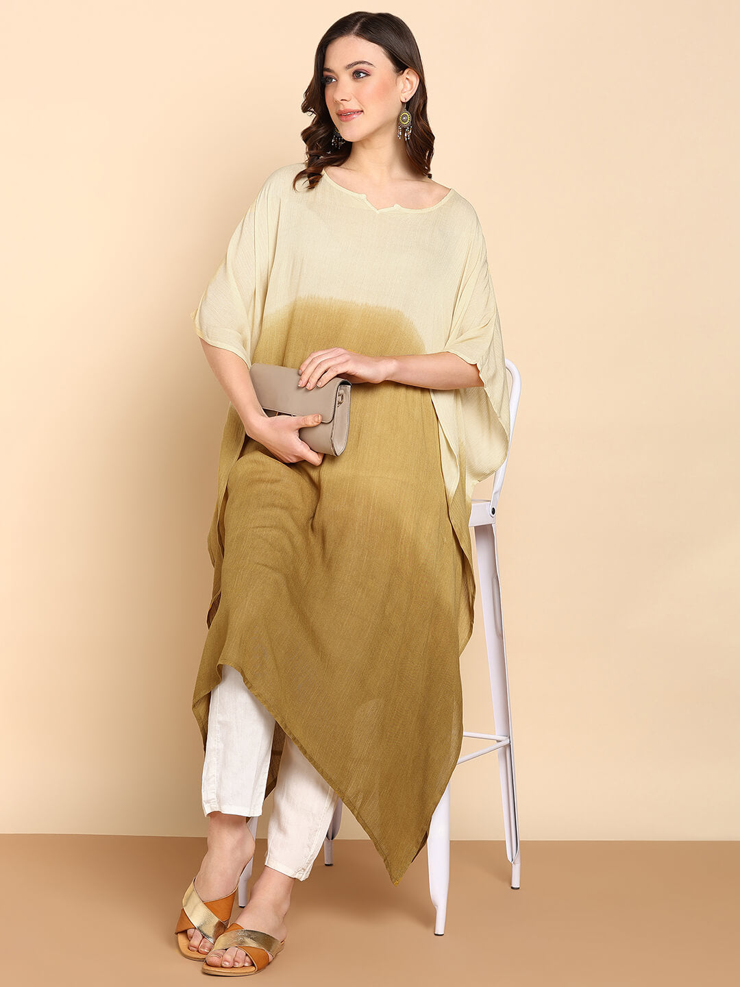 Hand Dyed Loose Fitted Crepe Kaftan Kurta (W1432)