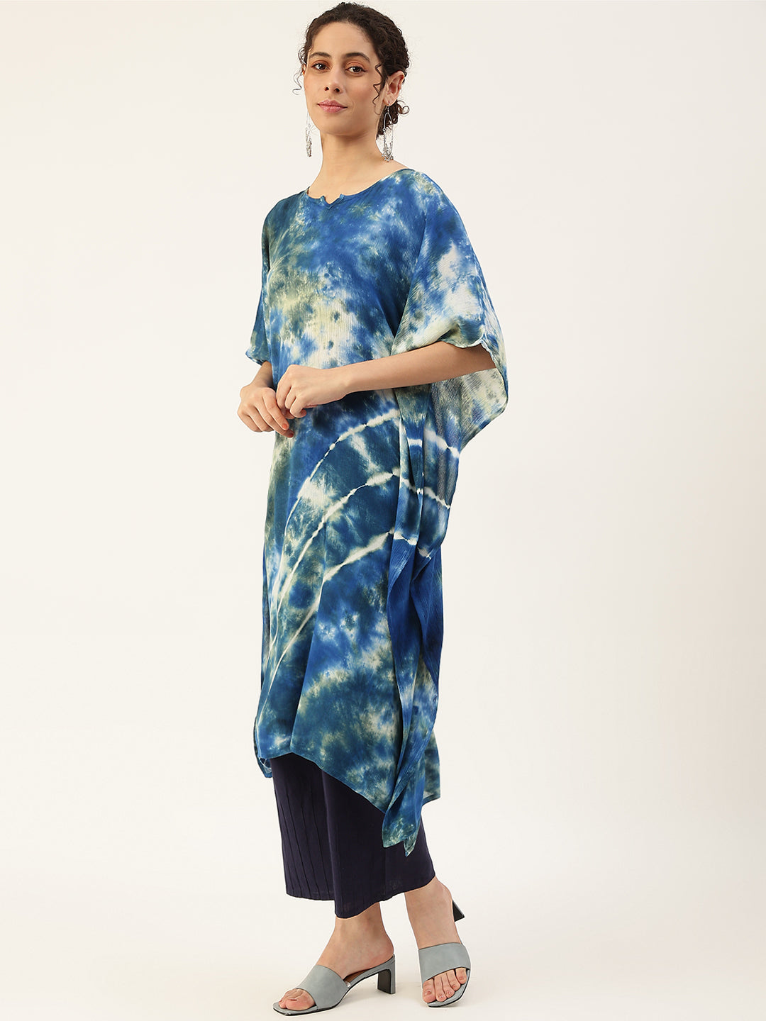 Rayon Crepe Tie Dye Blue Kaftan Kurta (W1209)