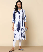 Rayon Tie Dye White Straight Kurta (W1308)