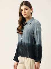 Rayon Hand Dyed Tie Dye Black Loose Fit Shirt (W1197)