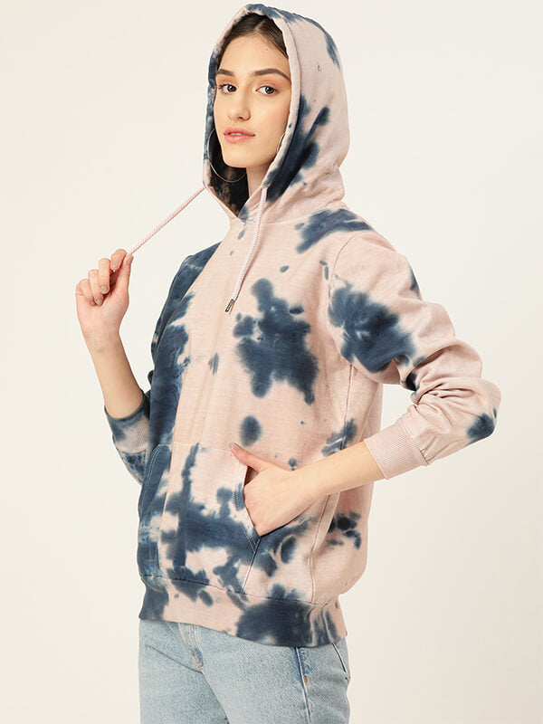 Pure Cotton Fleece Tie & dye Blue Hoodie (W1316)